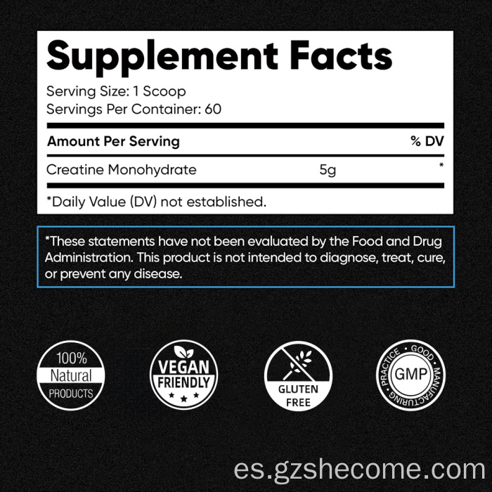 Creatina sin sabor en polvo de monohidrato de creatina de alta calidad